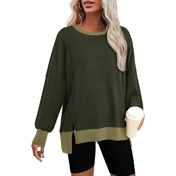BTFBM WOMEN'S OVERSIZED SWEATSHIRTS CASUAL LONG SLEEVE CREWNECK SIDE SLIT KNIT TOPS 2024 FALL LOOSE