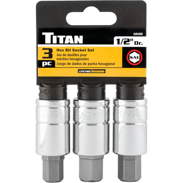 TITAN 16162 1-PIECE 1/2-INCH DRIVE SAE LARGE HEX BIT SOCKET SET