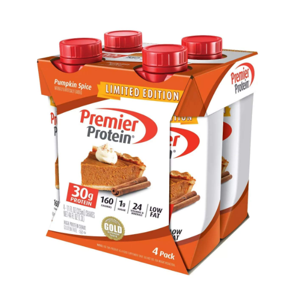 PREMIER PROTEIN 30G PROTEIN SHAKE, PUMPKIN SPICE, 11 FL OZ, PACK OF 4