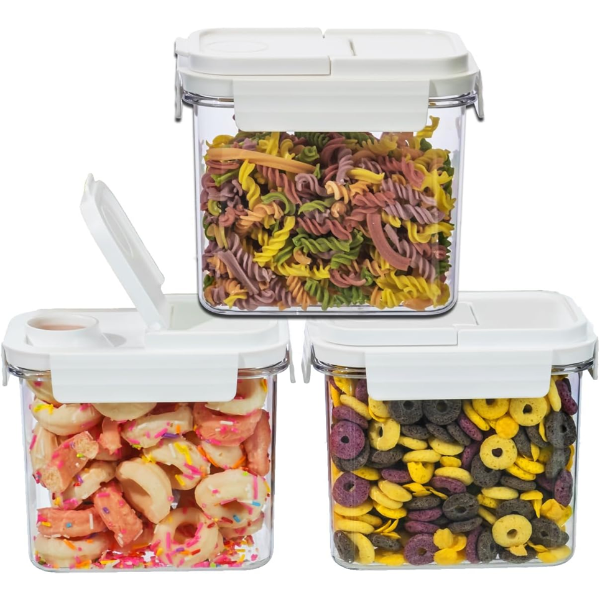 BPA FREE DISPENSER PLASTIC BIN FOOD STORAGE CONTAINERS WITH LIDS (3 PCS)