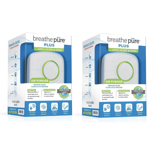 BREATHE PURE PLUS PLUG IN AIR PURIFIER WITH HEPA AND IONS 2 PCS (NEW)