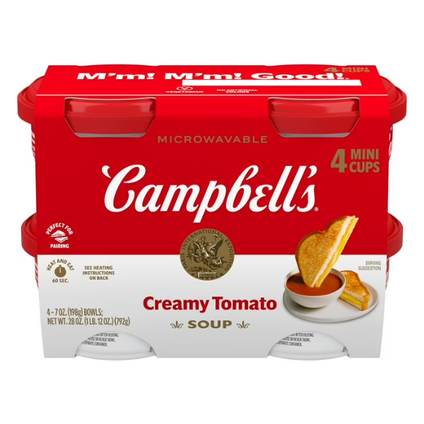 CAMPBELL'S CREAMY TOMATO SOUP, 7 OZ. MICROWAVABLE BOWL (PACK OF 4)