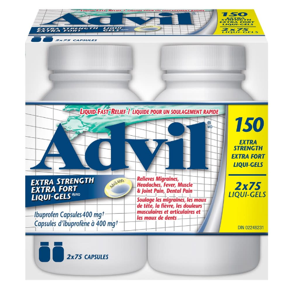 ADVIL EXTRA STRENGTH IBUPROFEN LIQUI GEL PAIN RELIEVER CAPSULES 400 MG (2 X 75 CT)