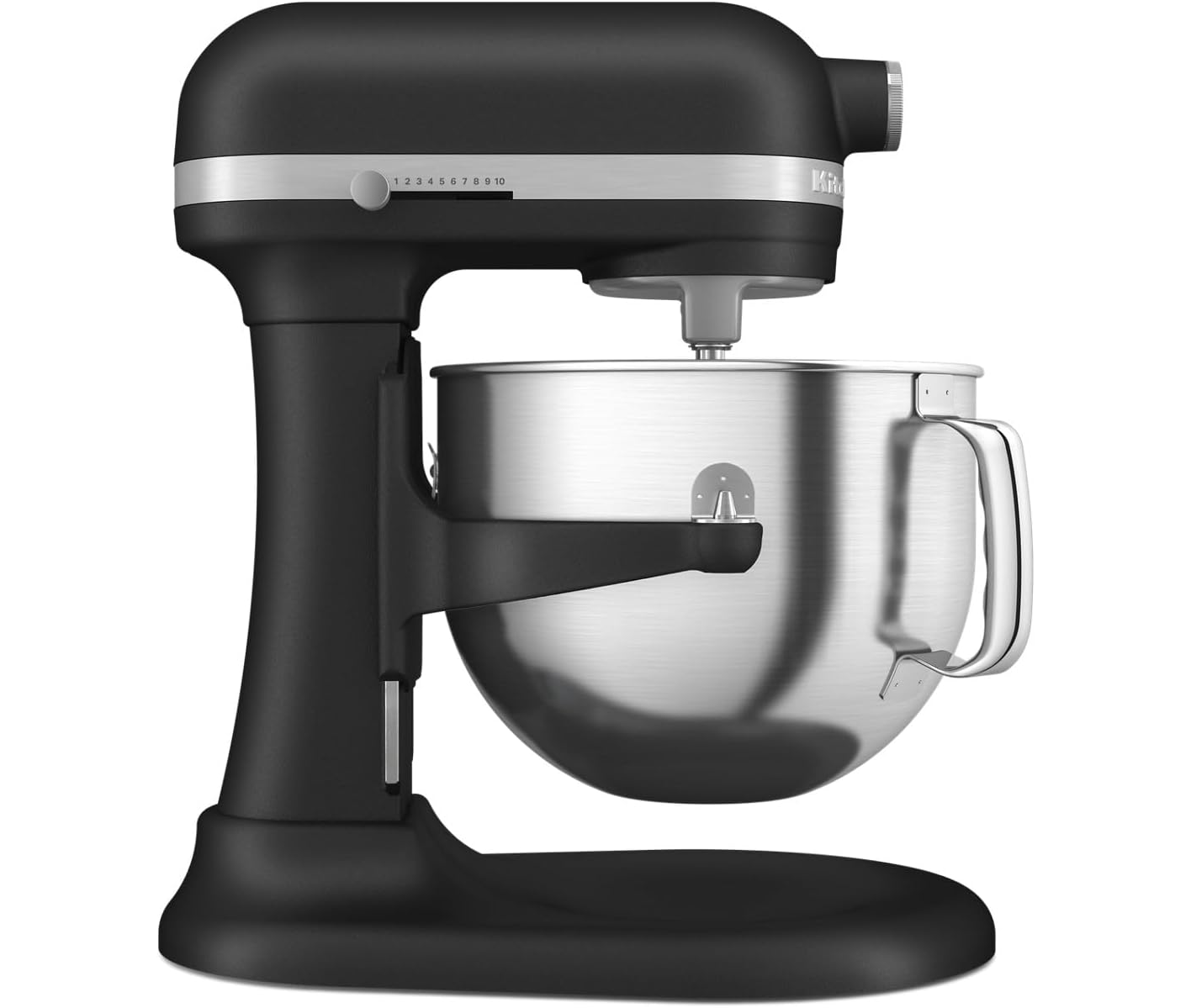 KitchenAid KSM70SKXXBK product photograph KitchenAid KSM70SKXXBK seven-quart black bowl-lift stand mixer on white.