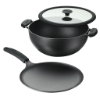 Image 1 : TRAMONTINA CAST IRON DEEP KADAI AND FLAT TAWA COOKWARE SET, 3-PIECES -U