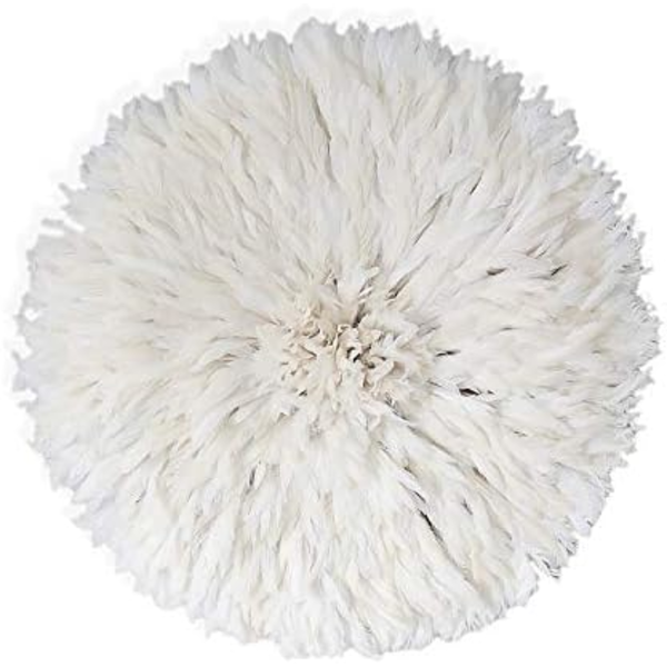 AFRICAN WHITE CREAM JUJU HAT 29 INCHES FEATHER WALL DECOR -NMP