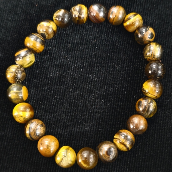 POLISHED ROUND TIGER'S EYE BEADED STRETCH BRACELET