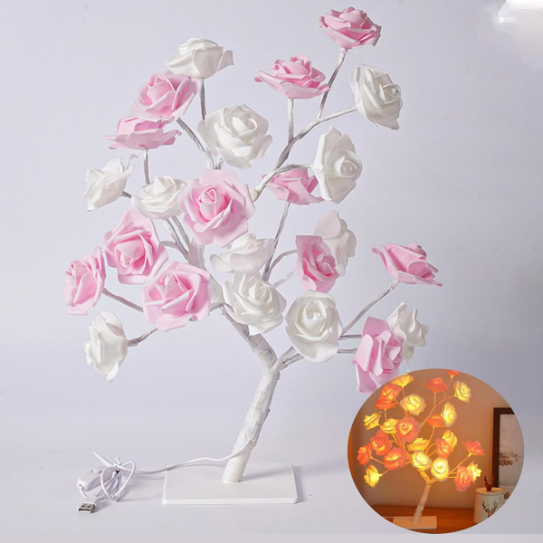 FOREVER ROSE TREE LAMP, SPARKLY ROSE, COLORFUL LIGHT UP LED ROSE TREE TABLE LAMP