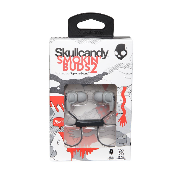 SKULLCANDY BLACK & GREY SMOKIN BUDS 2 IN-EAR HEADPHONES WITH MIC & REMOTE -N
