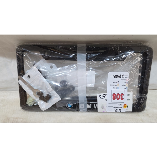 KIT OF 2 BMW LOGO BLACK LICENSE PLATE FRAME COVER SET (NEW)