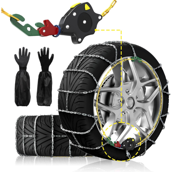 SNOW CHAINS FOR CAR UNIVERSAL AUTOMATIC ADJUSTABLE PORTABLE TIRE SNOW CHAINS WITH GLOVES