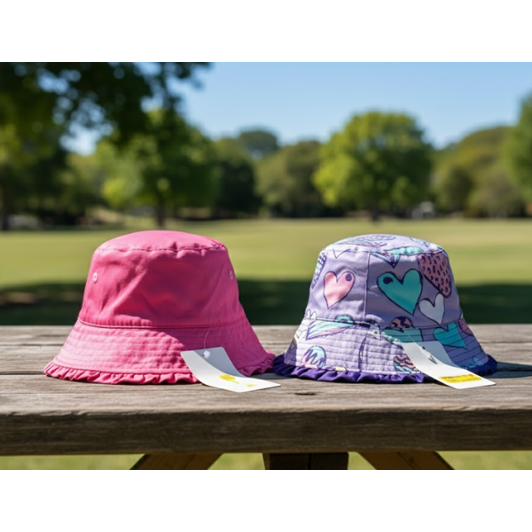 UV SKINZ UPF50+ BABY GIRL REVERSIBLE SUN HAT-BUBBLEGUM 2 PCS (NEW, NO BOX)