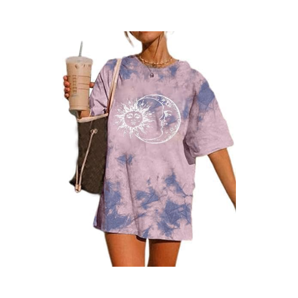 SOFIA'S CHOICE WOMEN'S OVERSIZE BATIK T-SHIRT "NO MOON PRINT" "XS"
