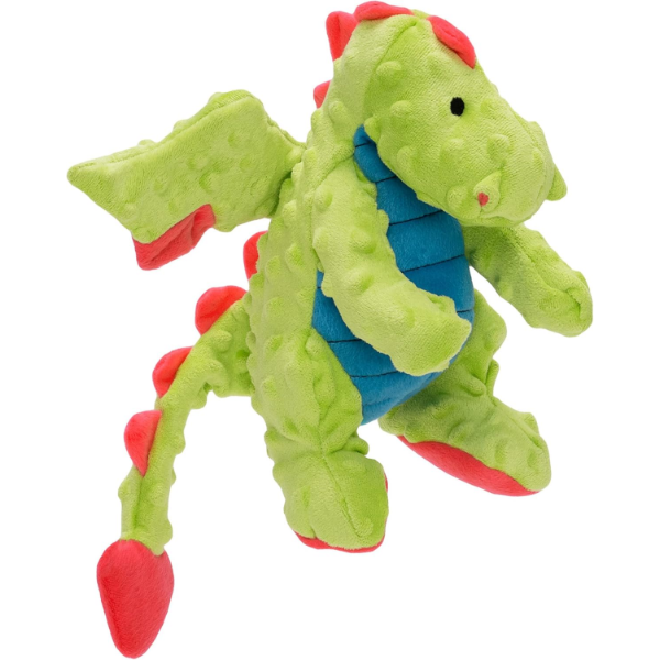 GODOG BUBBLE PLUSH DRAGONS SQUEAKY DOG TOY, CHEW GUARD TECHNOLOGY - GREEN, LARGE (USED)