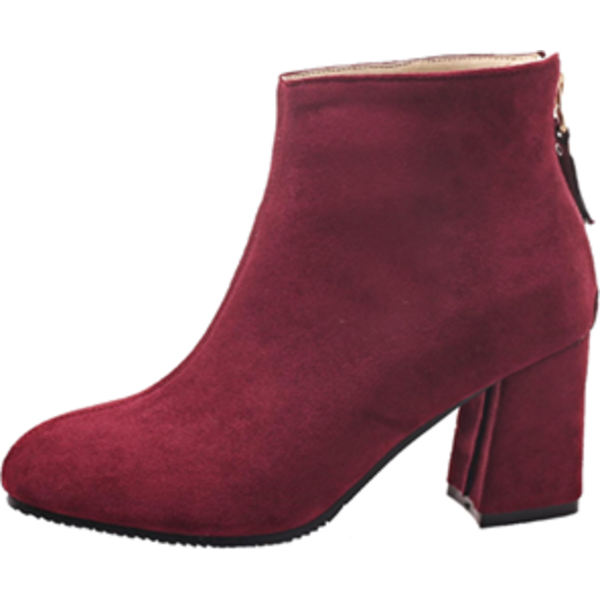 WOMEN BLOCK HEEL ANKLE BOOTS, SIMPLE OFFICE BOOTIES ROUND TOE ZIP HIGH HEEL BOOTIES SOLID (SIZE-10)