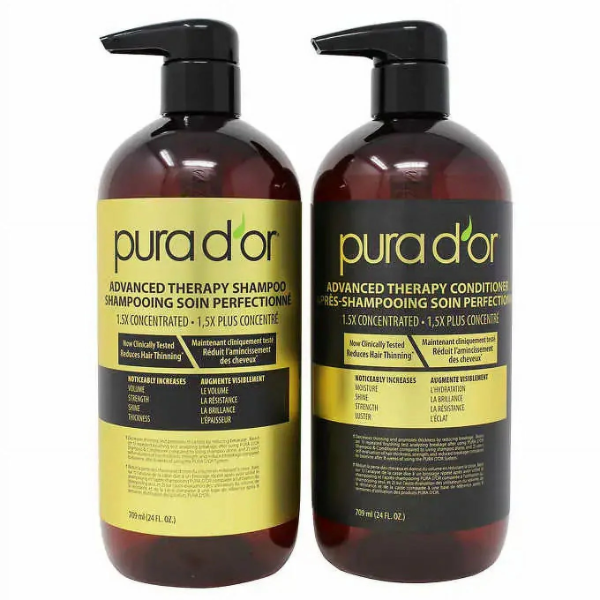 PURA D'OR ADVANCED SHAMPOO AND CONDITIONER, 2 X 709 ML (USED, 70 %)