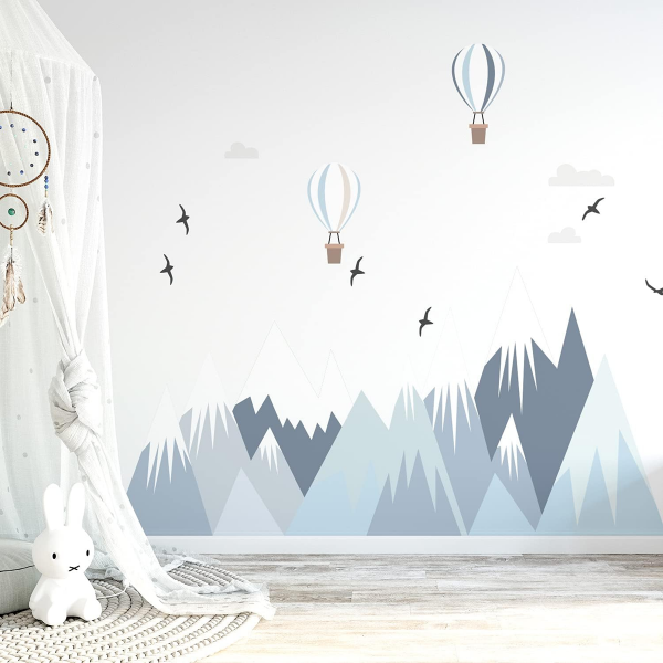 FUNLIFE FABRIC WALL STICKERS SCANDINAVIAN STYLE MOUNTAIN WALL DECALS PEEL AND STICK LANDSCAPE