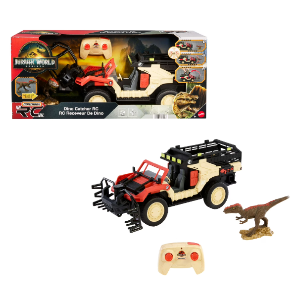MATCHBOX RC JURASSIC WORLD DINO CATCHER RC, REMOTE-CONTROL TOY TRUCK WITH DINOSAUR FIGURE (NEW)