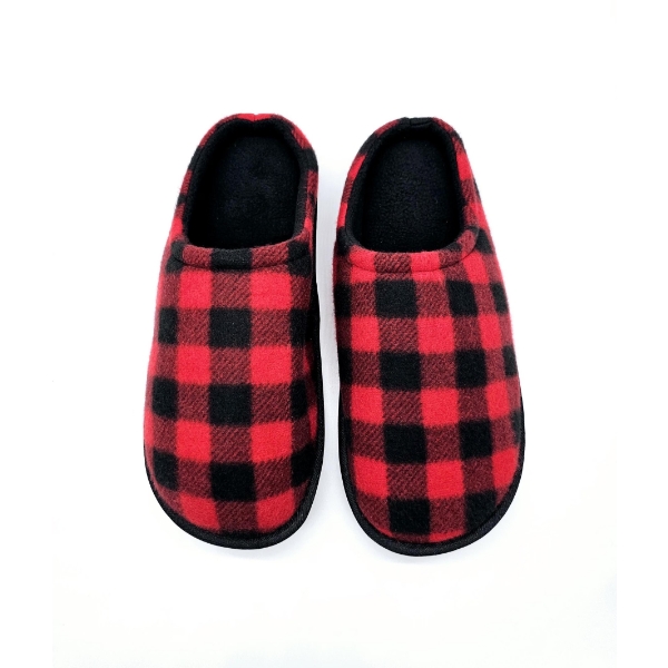 KIDS RED BLACK PLAID HOUSE SLIPPERS, NON-SLIP HOUSE SLIPPER SOCKS