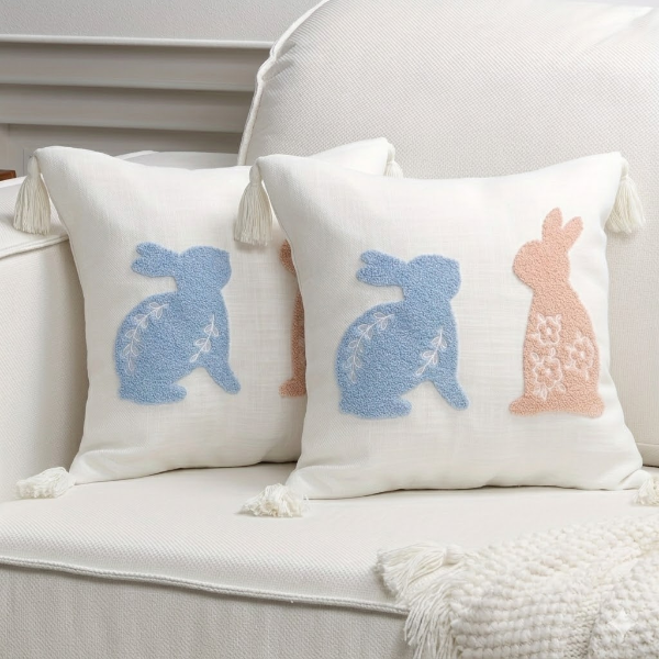  2 PCS RABBIT EMBROIDERED THROW PILLOW  -N