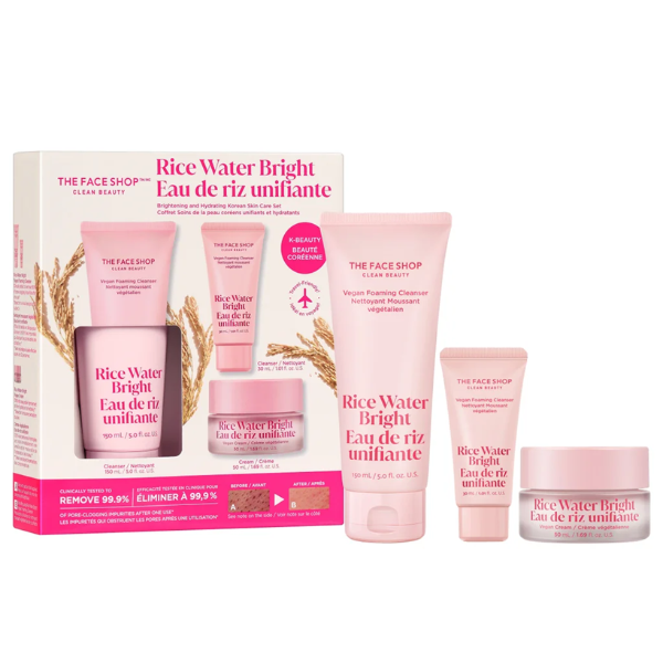 The Face Shop Rice Water Bright Vegan Brightening and Hydrating Skin Care Set