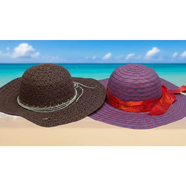 PURPLE/RED/BROWN SUN HAT, STRAW SUMMER HAT, WIDE BRIM SUN HAT, FLOPPY FOLDABLE STRAW HAT