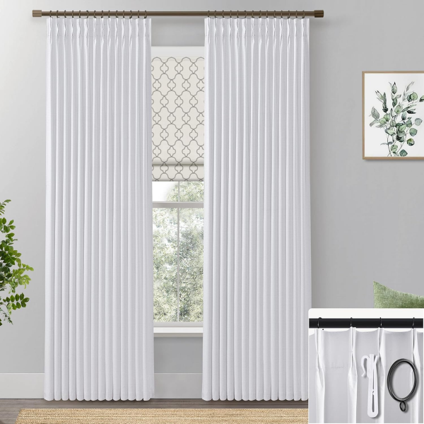 SHINELAND GREYISH WHITE BLACKOUT CURTAINS 96 INCHES LONG 2 PANEL SET FOR LIVING ROOM (OFF WHITE)