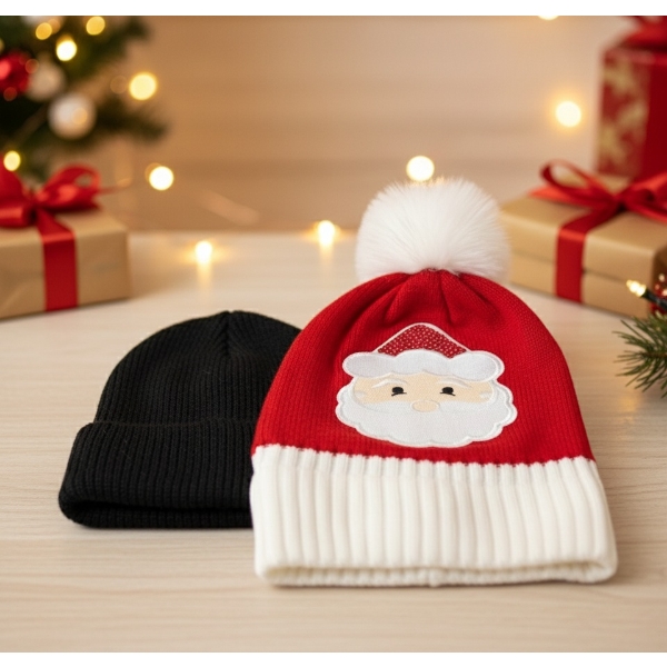 CHRISTMAS HAT WINTER WARM KNITTED SANTA HAT GIFT UNISEX RED