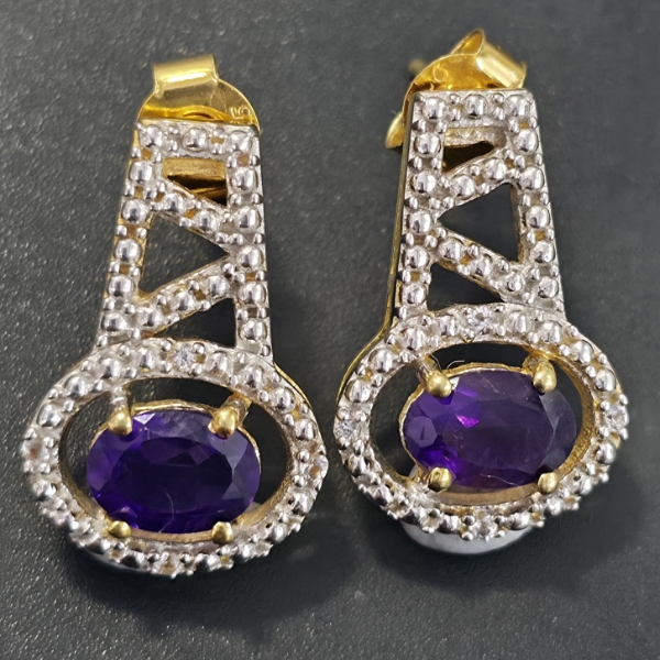 GOLD PLATED SIL AMETHYST(2.1CT) EARRINGS