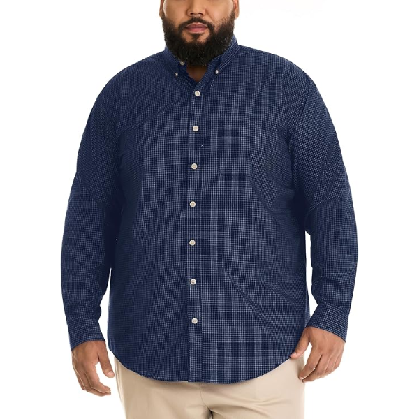 VAN HEUSEN MEN'S BIG AND TALL WRINKLE FREE LONG SLEEVE BUTTON DOWN SHIRT, CARBON BLUE, 3XLT-LARGE