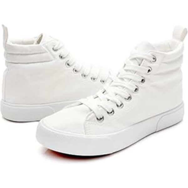 WOMEN'S HIGH TOP CANVAS SNEAKERS FASHION WHITE SHOES (SIZE-11)