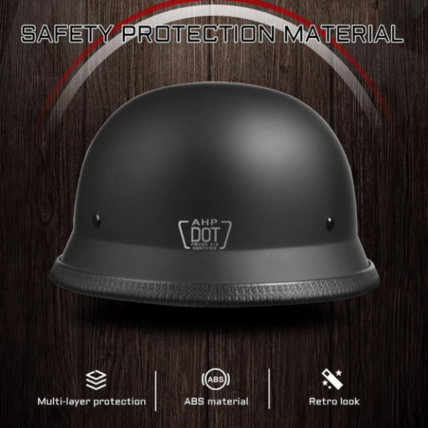 VINTAGE DURABLE HALF FACE GERMAN MOTORCYCLE HELMET (MATTE BLACK)