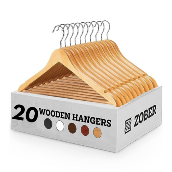 ZOBER WOODEN SUIT HANGERS (20 PCS) 