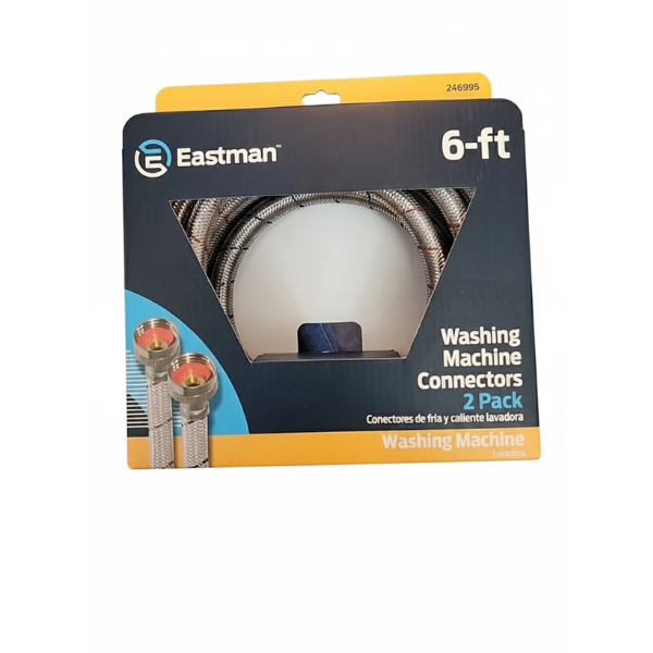 EASTMAN 6 FT WASHING MACHINE HOSE CONNECTORS, PACK OF 2, 3/4 IN FHT X 3/4 IN FHT, BRAIDED STAINLESS