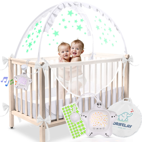 ORIFELAY BABY CRIB TENT - TODDLER BED TENT W/WHITE NOISE MACHINE (NEW, NO BOX)