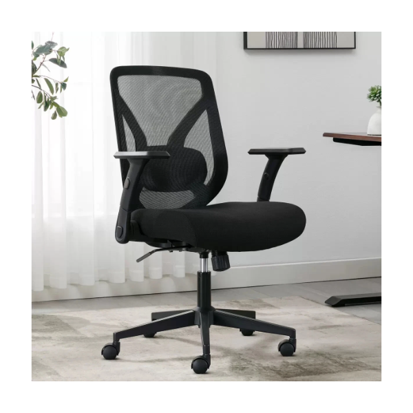 TRUE INNOVATIONS BLACK MESH CHAIR WITH FLIP BACK ARMS