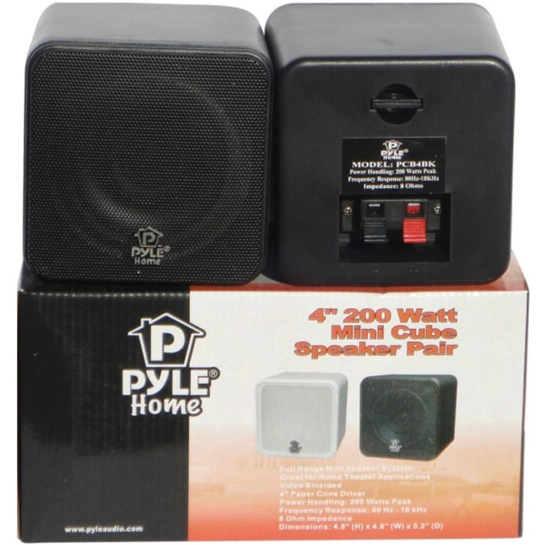 PAIR OF BOXES CUBE PASSIVE BLACK PYLE PCB4BK OF 200 WATT RMS AND 400 WATT MAX OF 12,00 CM -N