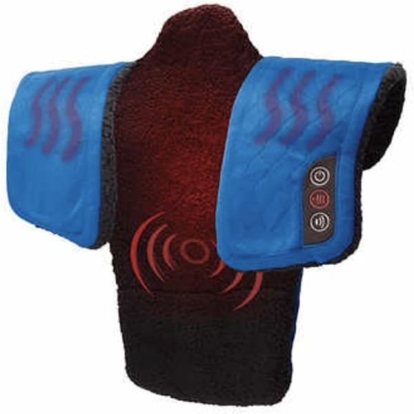WEIGHTED COMFORT WRAP WITH HEAT AND VIBRATION, SHERPA SOFT COVER BLUE SOOTHING RELIEF -SU