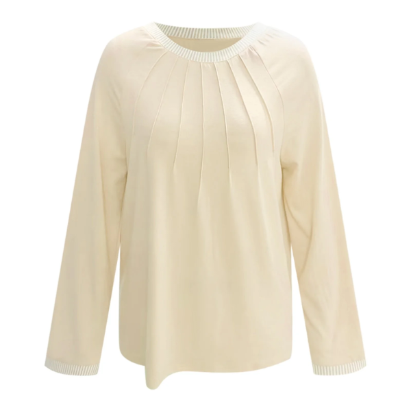 MEROKEETY WOMEN'S ROUND NECK TOPS LOOSE CASUAL LONG SLEEVED PLEATED T-SHIRT -N