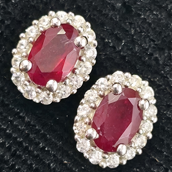 SILVER RUBY WHITE TOPAZ(0.85CT) EARRINGS