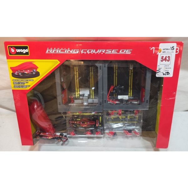 FERRARI F1 SF-24 BBURAGO 1/43 PIT LANE PADDOCK SET (USED, MISSING PARTS)