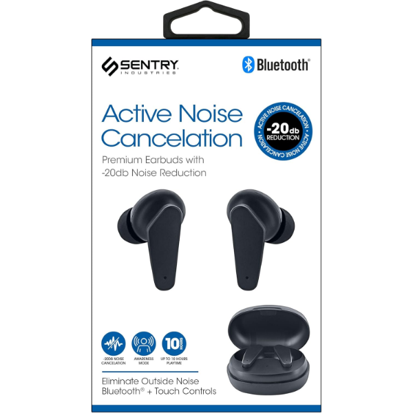 SENTRY ACTIVE NOISE CANCELING WIRELESS EARBUDS BLACK -N
