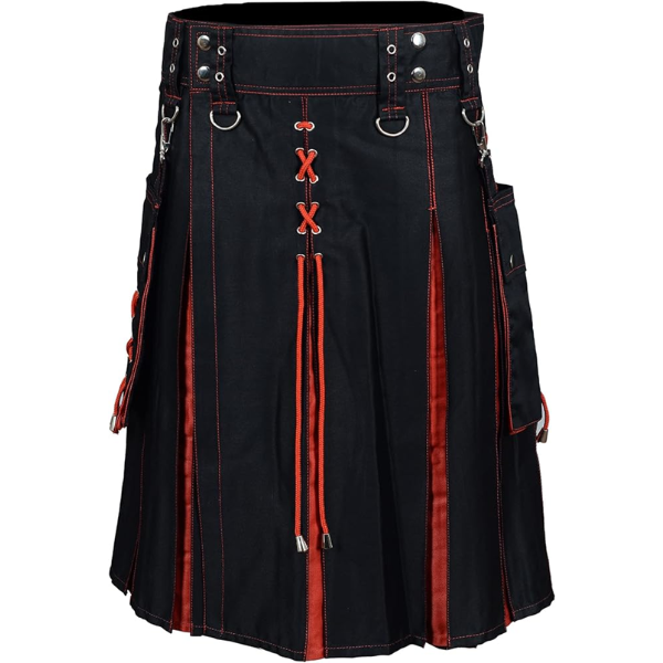 FASHION HYBRID KILT WITH RED LACES PLEATS SCOTTISH TRADITIONAL KILT HIGHLANDER SPORTS (SIZE:44)