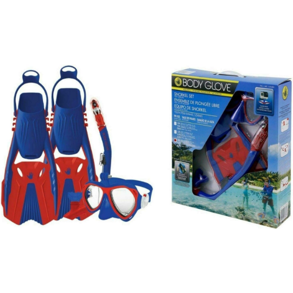 BODY GLOVE YOUTH SNORKELING SET OF 4 WITH MASK, FIN, SNORKEL, STORAGE BAG -SU