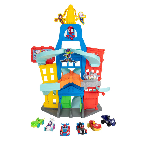 SPIDEY AMAZING METALS CITY TRACK SET 6 VEHICLES (USED)