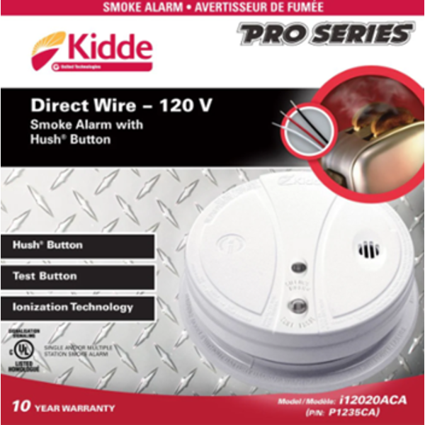KIDDE P1275CA PRO SERIES 120V HARDWIRE SMOKE ALARM WITH HUSH BUTTON AND BATTERY BACKUP