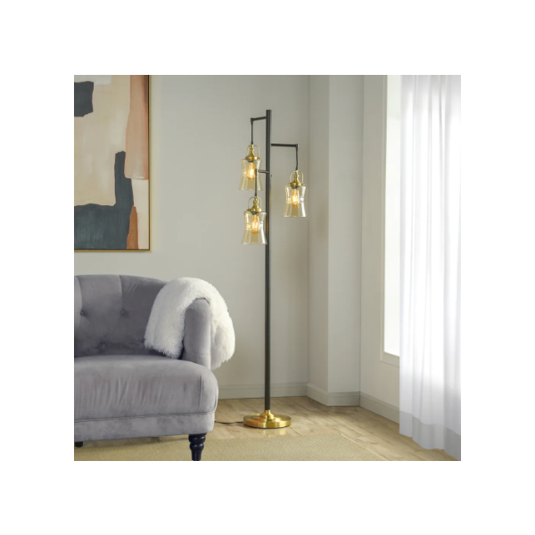 ARDEN 3-LIGHT FLOOR LAMP (USED, ONE GLASS BROKEN)