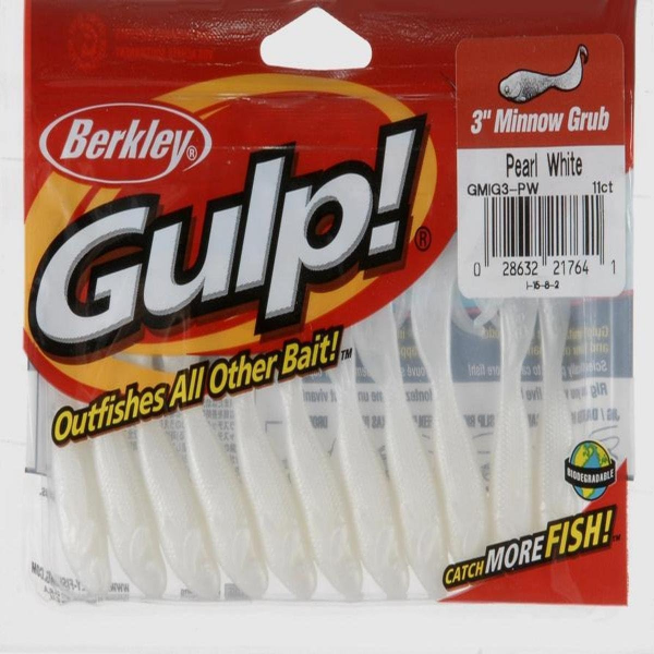BERKLEY GMIG3-PW-X GULP MINNOW GRUB, PEARL WHITE, 3-INCH