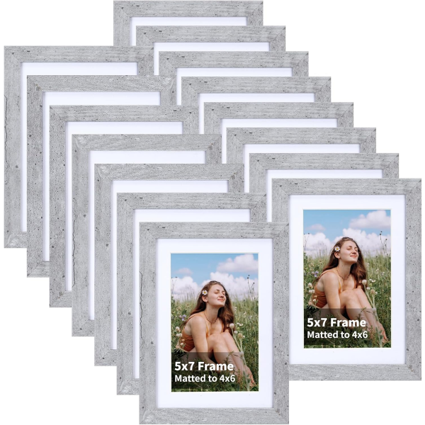 4X6 PICTURE FRAMES GRAY WOOD SET OF 15