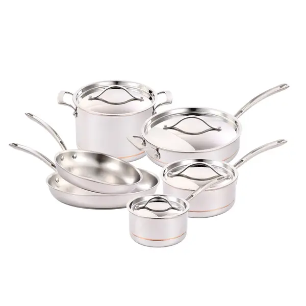 KIRKLAND SIGNATURE 10 PIECE 5 PLY CLAD STAINLESS COOKWARE SET (USED)